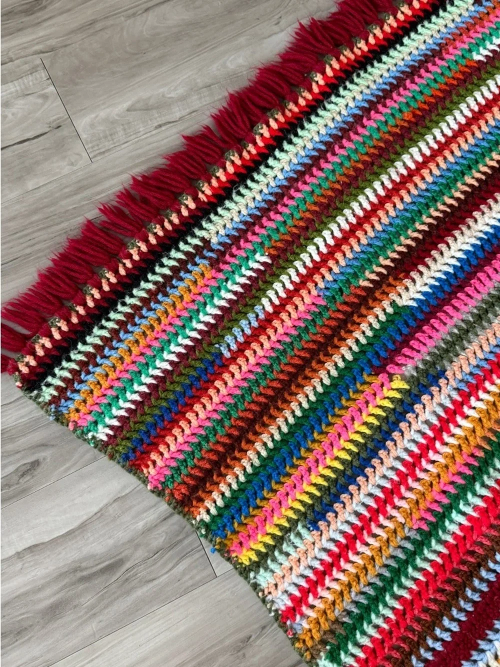 Handmade Crochet Blanket Multicolor Striped Throw Fringe Boho Colorful 40x64